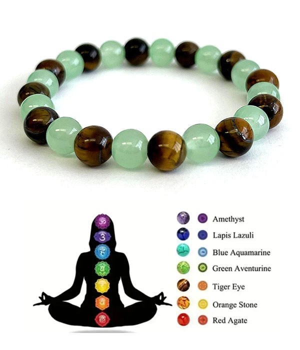 Yoga emotional healing natural stone bead bracelet -aventurine+tiger eye