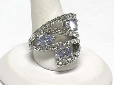 Triple cubic zirconia and crystal deco wide ring