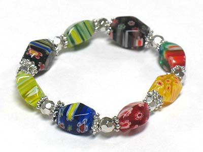 Fossil flower candy beads stretch bracelet