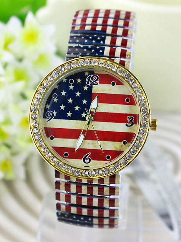 American flag stretch metal band watch