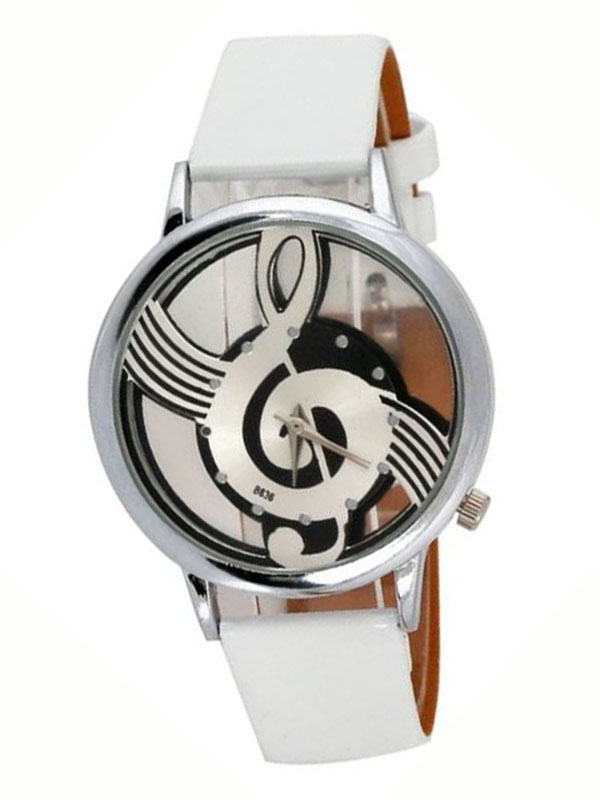 Music theme see thru leather band watch