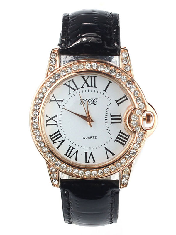 Crystal stud designer inspired leather band watch