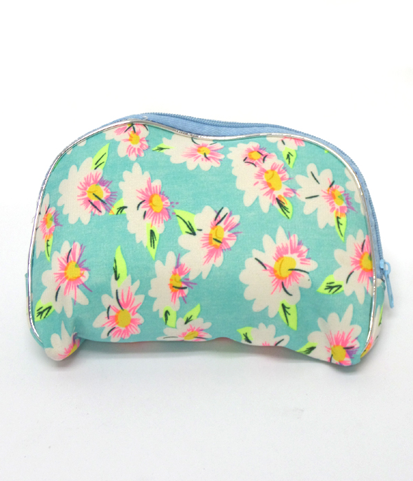 Flower print zipper top make up bag