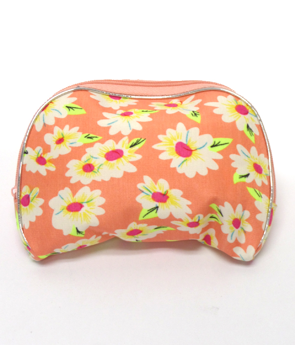 Flower print zipper top make up bag