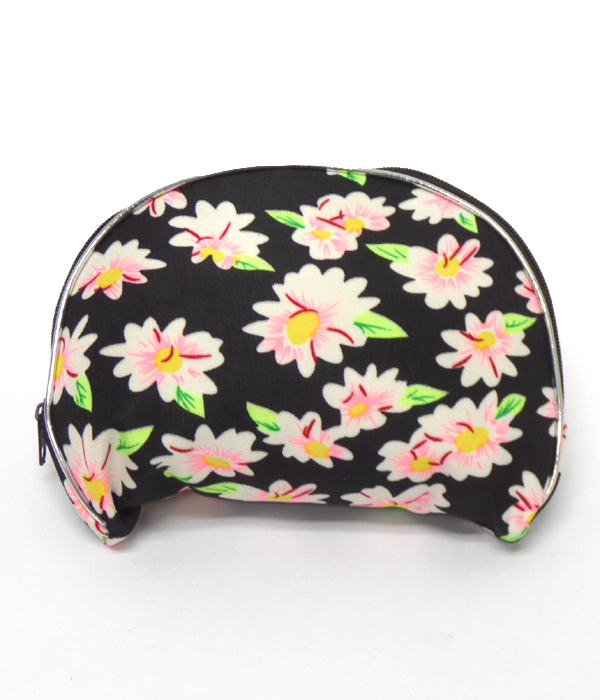 Flower print zipper top make up bag