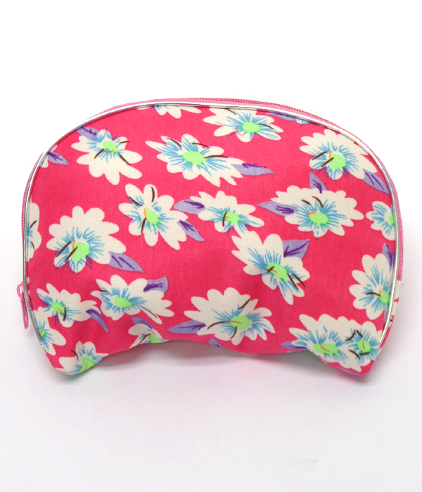Flower print zipper top make up bag