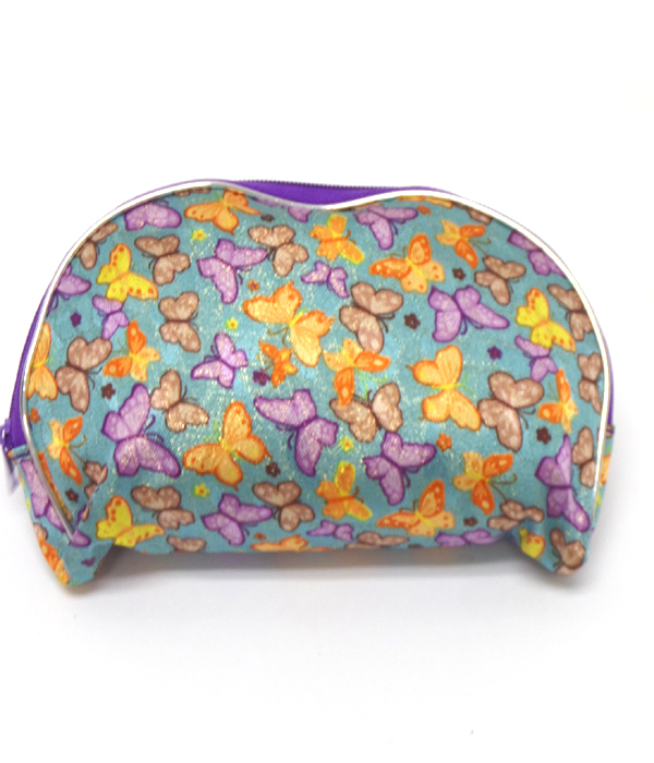 Butterfly print zipper top make up bag