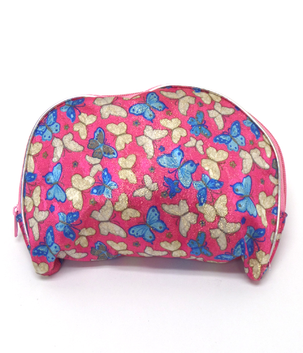 Butterfly print zipper top make up bag