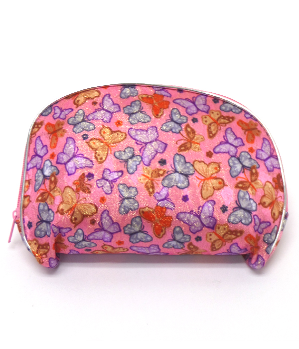 Butterfly print zipper top make up bag