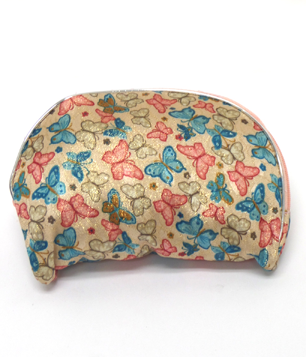 Butterfly print zipper top make up bag