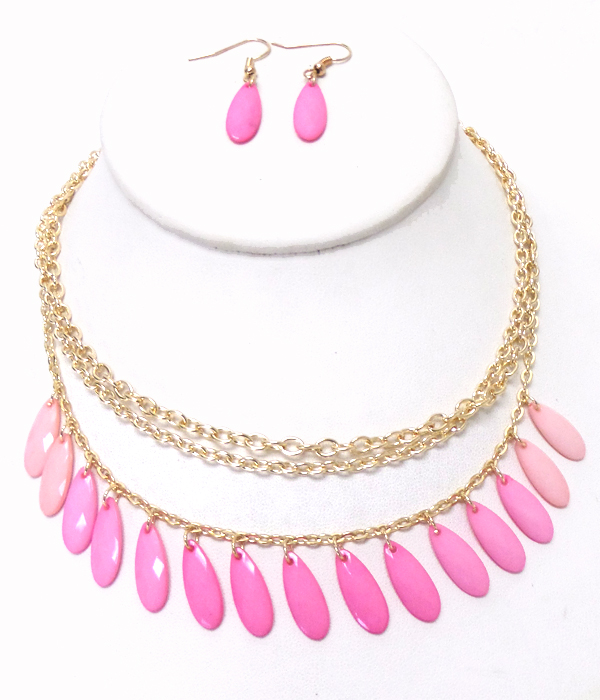 CHAIN WITH ACRYLIC FACET DROP NECKLACE SET