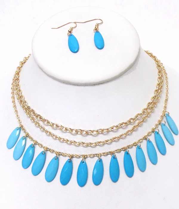 CHAIN WITH ACRYLIC FACET DROP NECKLACE SET