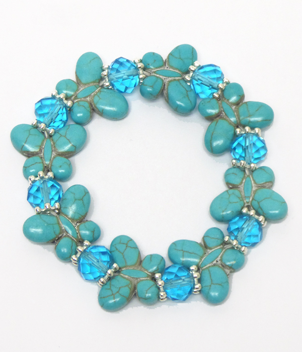 Butterfly turquoise stones with beads bracelet
