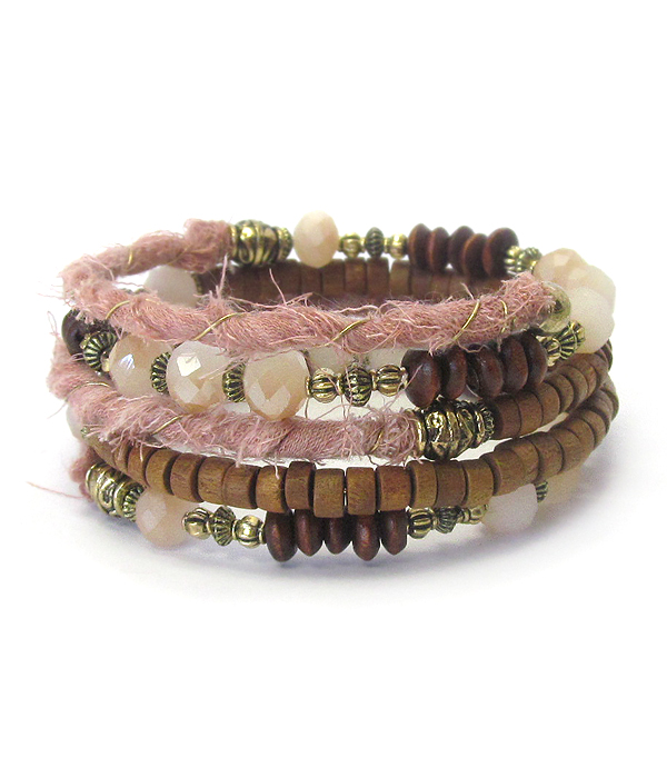 Fabric and wood chip mix coil bracelet