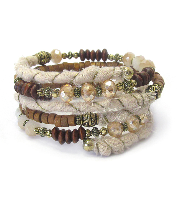 Fabric and wood chip mix coil bracelet