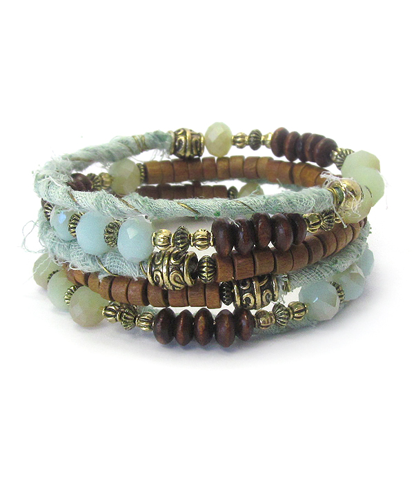 Fabric and wood chip mix coil bracelet