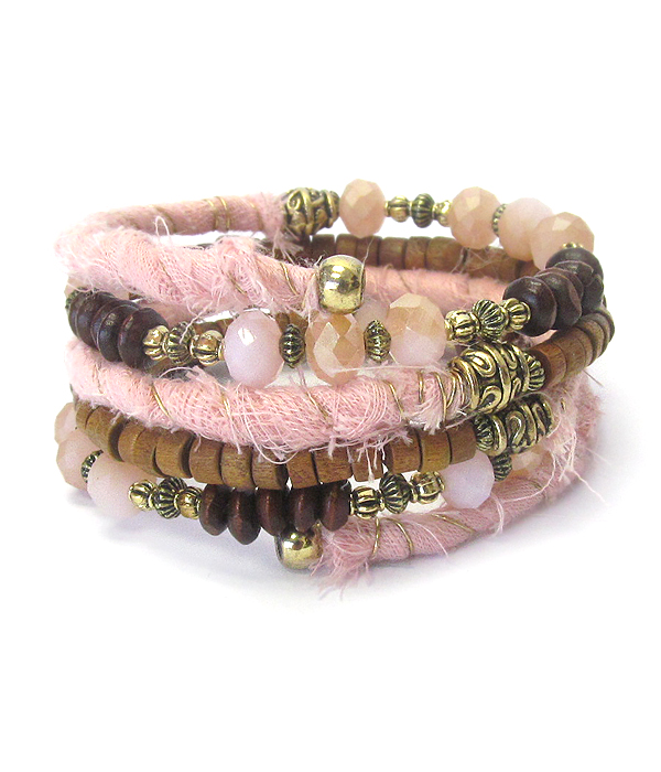 Fabric and wood chip mix coil bracelet