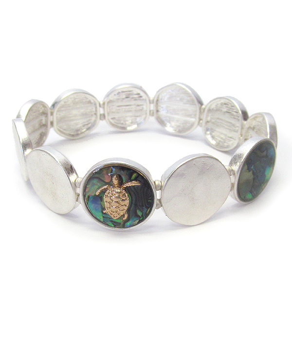 Sealife theme abalone disc stretch bracelet - turtle