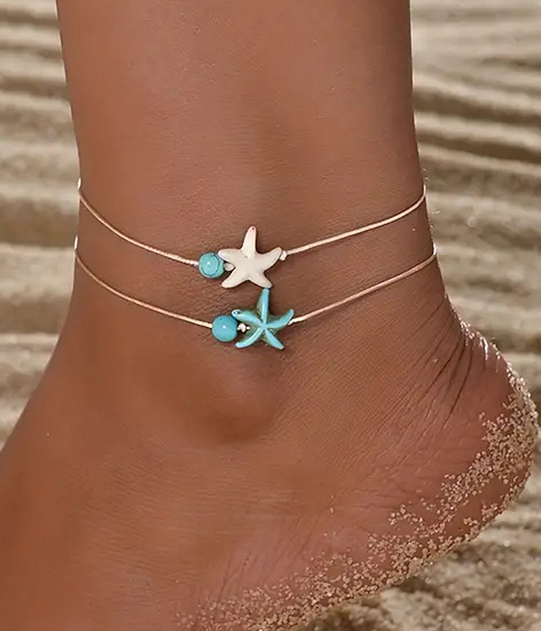 Sealife theme 2 piece pull tie anklet set - starfish