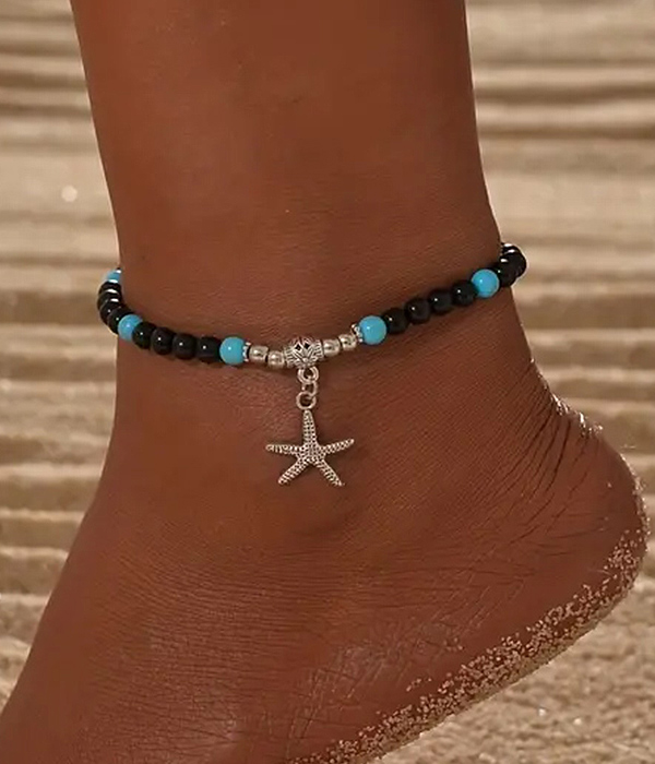 Sealife theme starfish charm multi bead stretch anklet