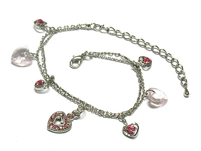 Crystal heart dangling anklet