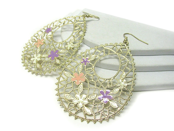 Painted flower on metal art earring