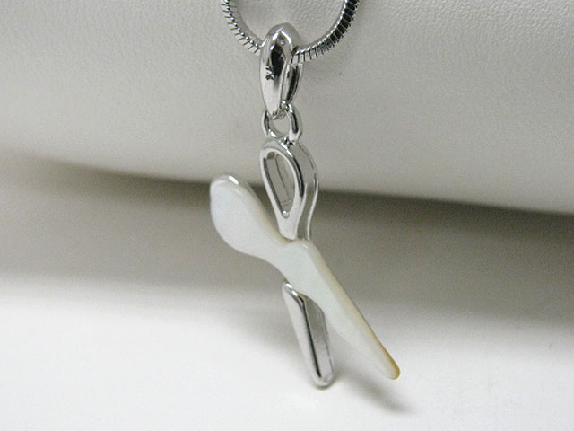 Made in korea whitegold plating mother of pearl scissors tower pendant necklace