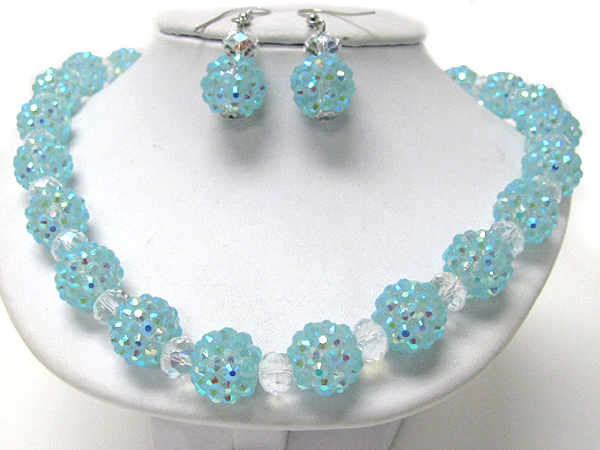 Crystal stud multi acrylic ball link necklace earring set