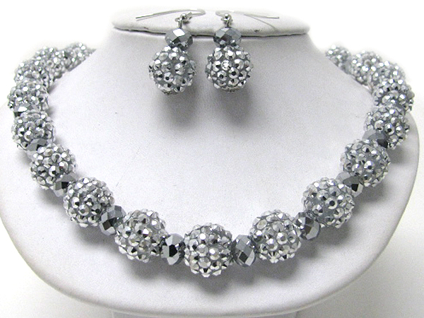 Crystal stud multi acrylic ball link necklace earring set