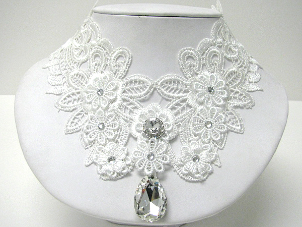 CRYSTAL DECO FABRIC FLOWER LINK EVENING NECKLACE