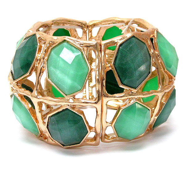 Facet acrylic stone and liquied metal frame double stretch bracelet