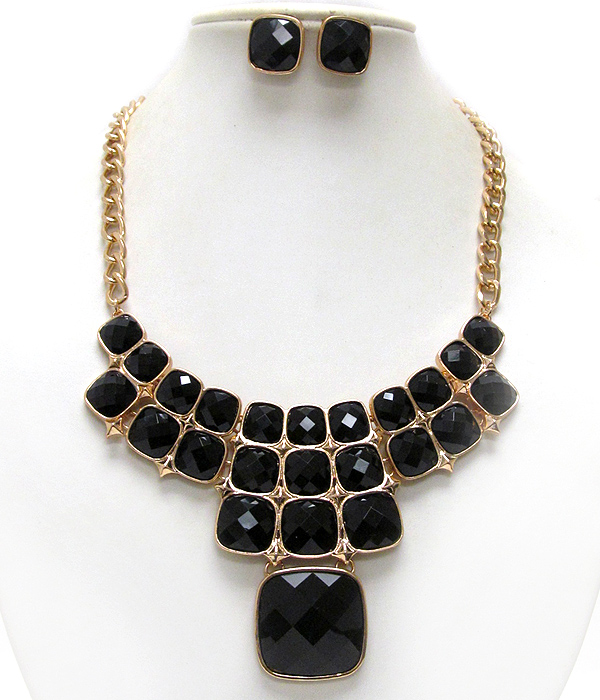 Facet acrylic stone bib necklace earring set
