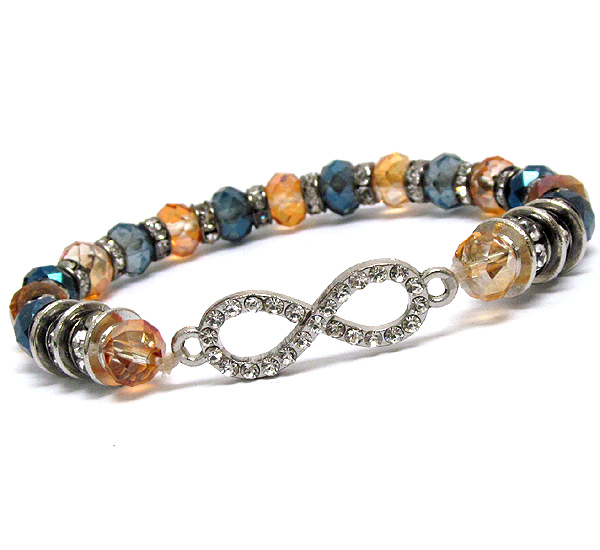 Crystal infinite and multi glass bead and rondelle stretch bracelet