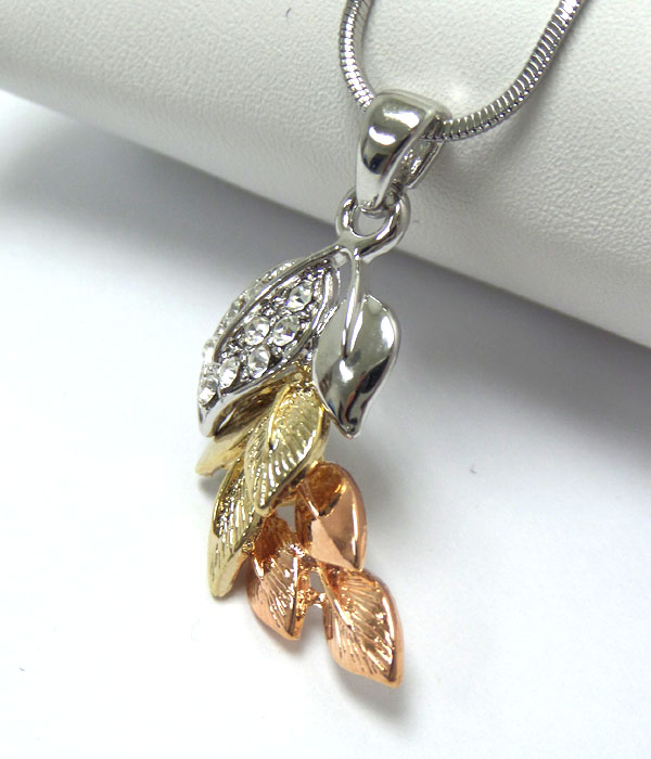Made in korea whitegold plating crystal multi leaf drop pendant necklace