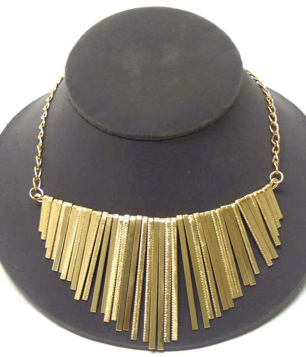 Multi textured metal bar drop aztec style necklace -western