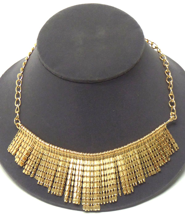 Aztec style multi textured metal bar drop necklace -western