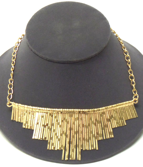 Aztec style multi textured metal bar drop necklace -western