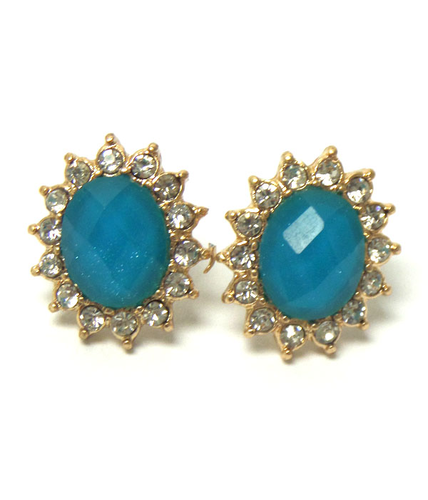 Crystal and facet stone flower stud earring