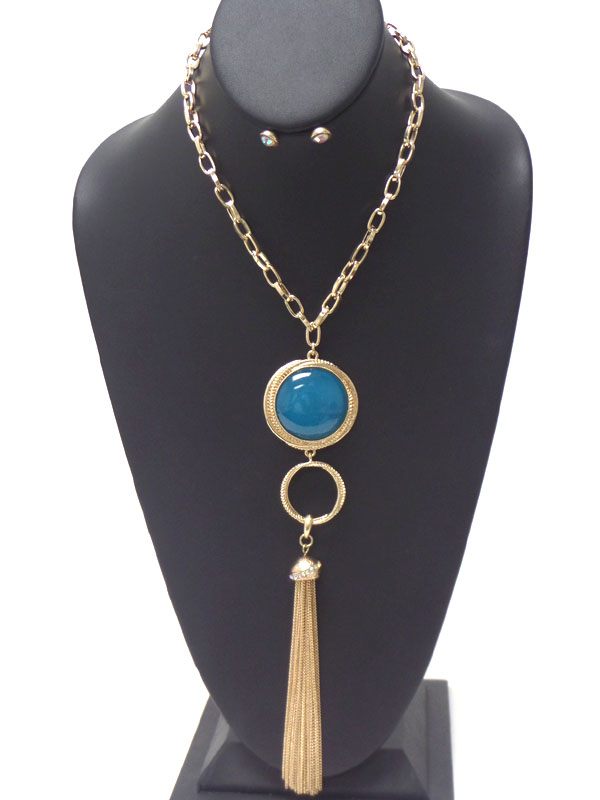 Acrylic ball and fine chain tassel drop long necklace