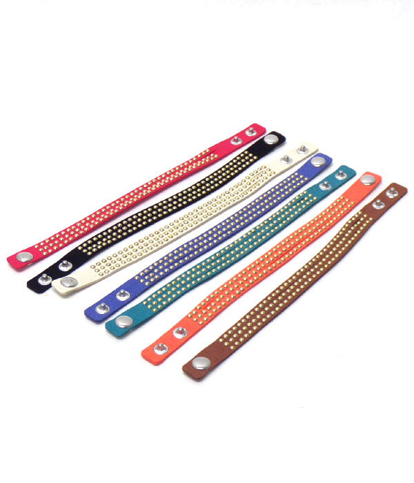 3 line metal stud suede band bracelet set of 12