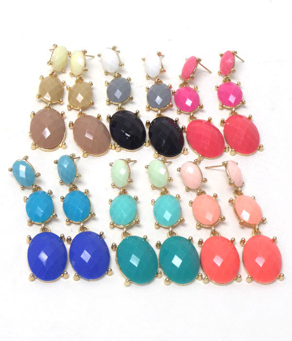 Facet acrylic stone link drop 12 pair earring set