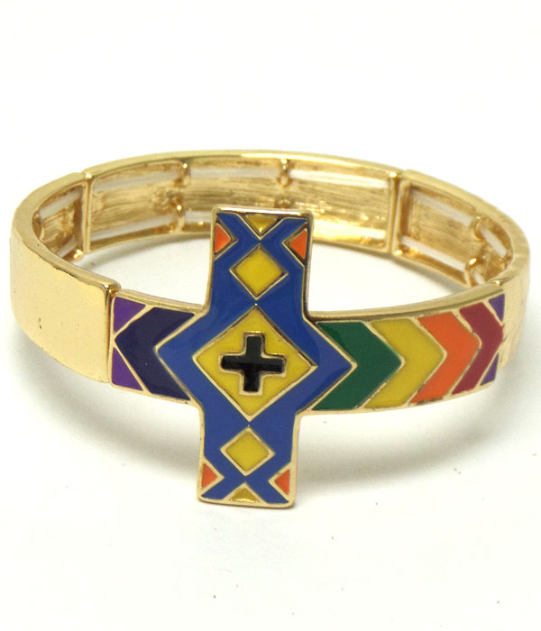 Colorful paint chevron cross stretch bracelet