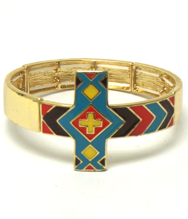 Colorful paint chevron cross stretch bracelet