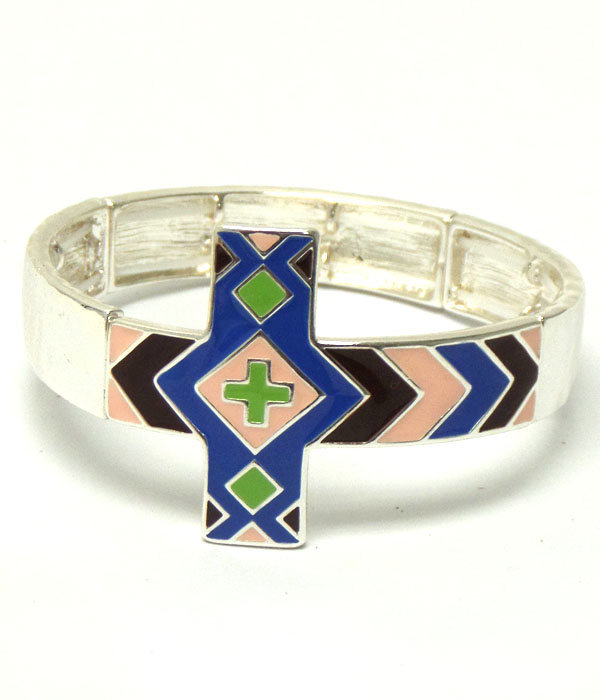 Colorful paint chevron cross stretch bracelet