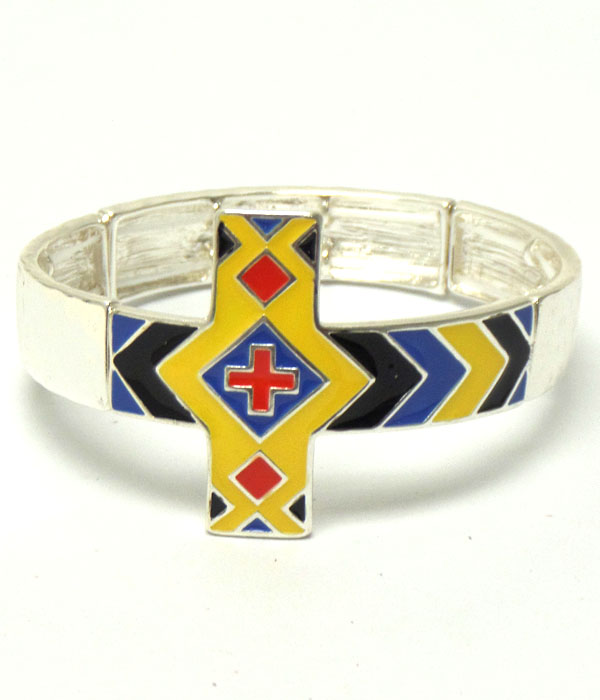Colorful paint chevron cross stretch bracelet