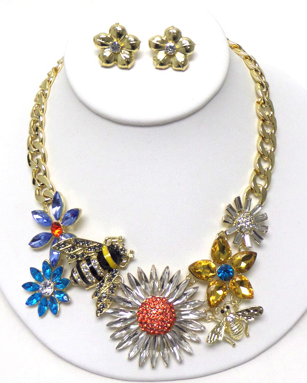 Luxury austrian crystal victorian style garden theme bug and flower necklace earring set