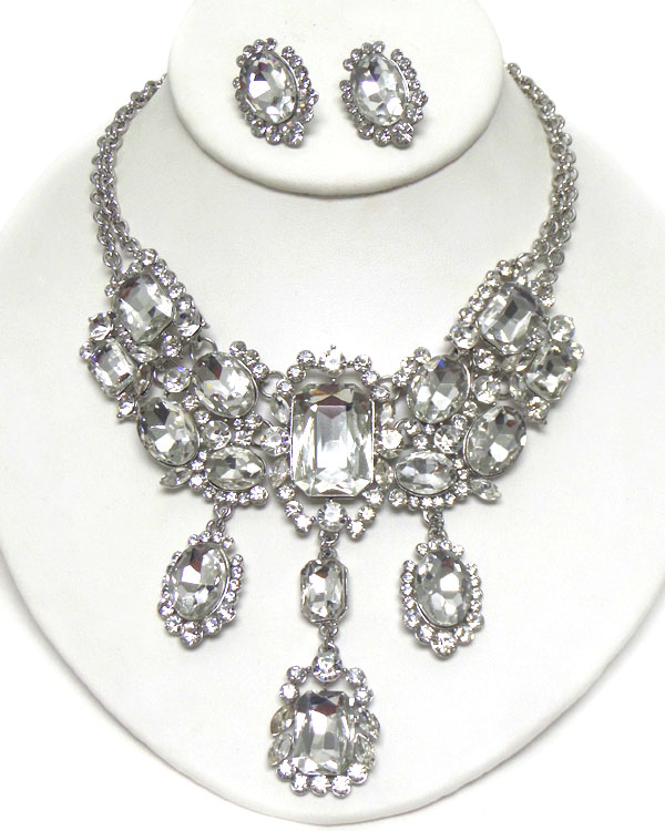 Luxury austrian crystal victorian style multi facet glass and crystal deco drop necklace earring set