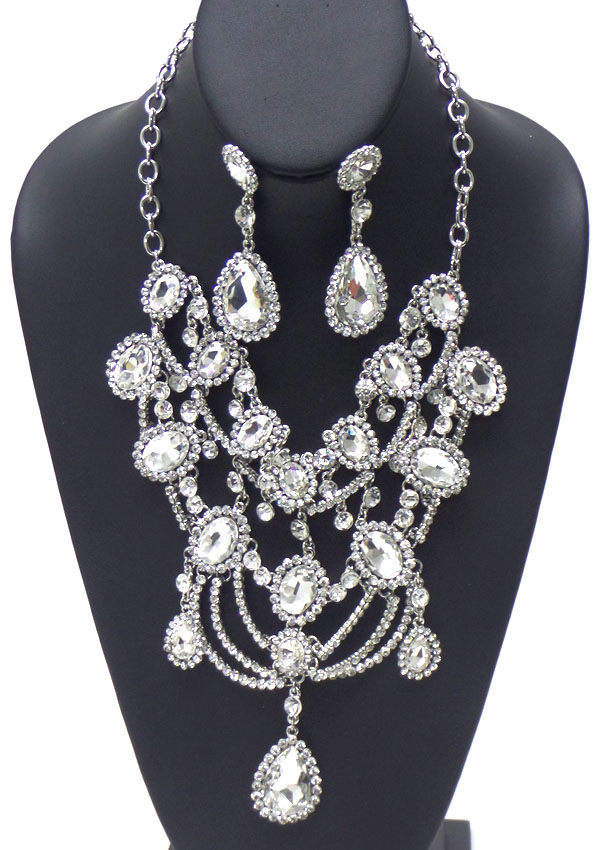 Luxury austrian crystal victorian style multi facet glass and crystal deco drop party necklace earring set