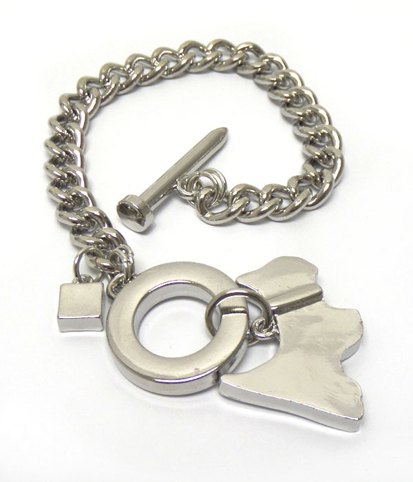 Dog charm and chain toggle bracelet