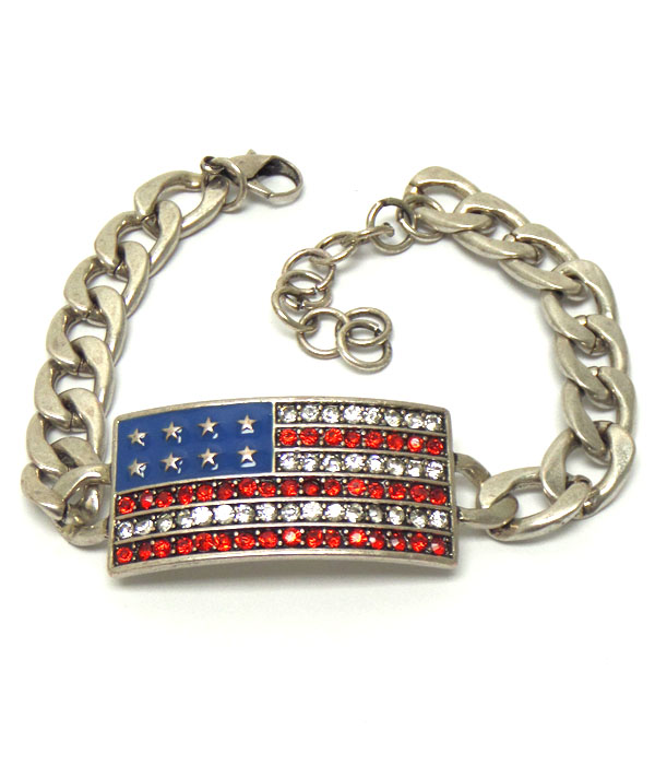 Crystal and epoxy american flag thick chain bracelet